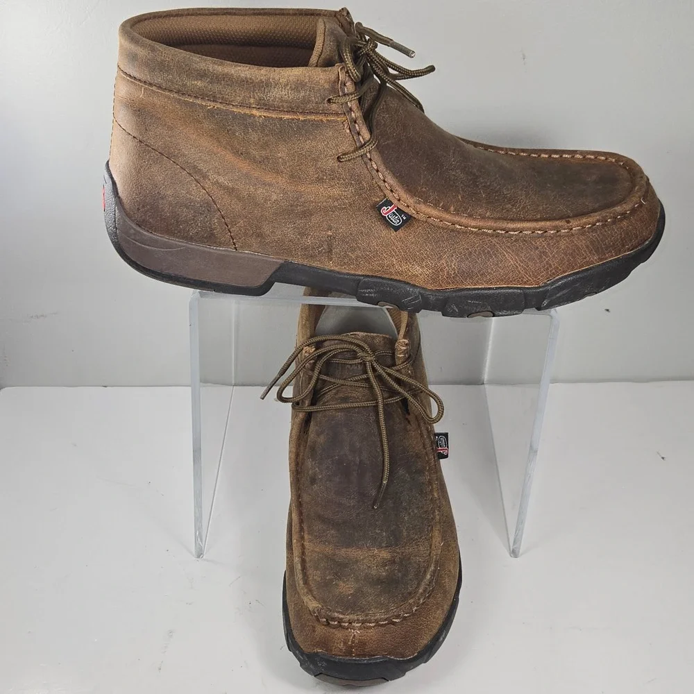 Justin Mens 232 Distressed Brown Leather Moc Toe Chukka Work Boots Size 13M